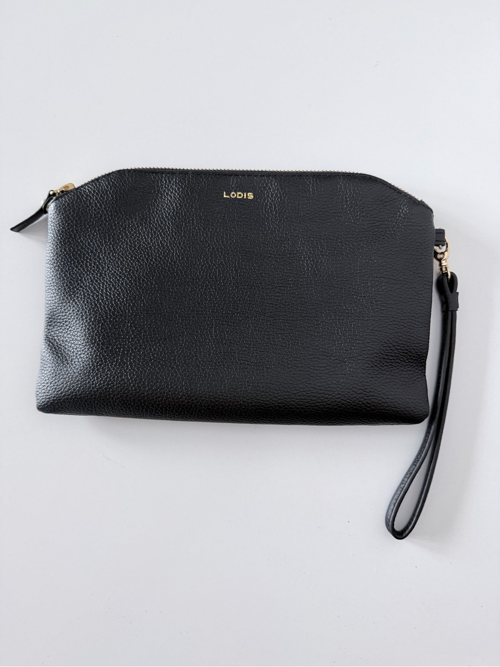 Lodis Black Pebbled Leather Wristlet Clutch